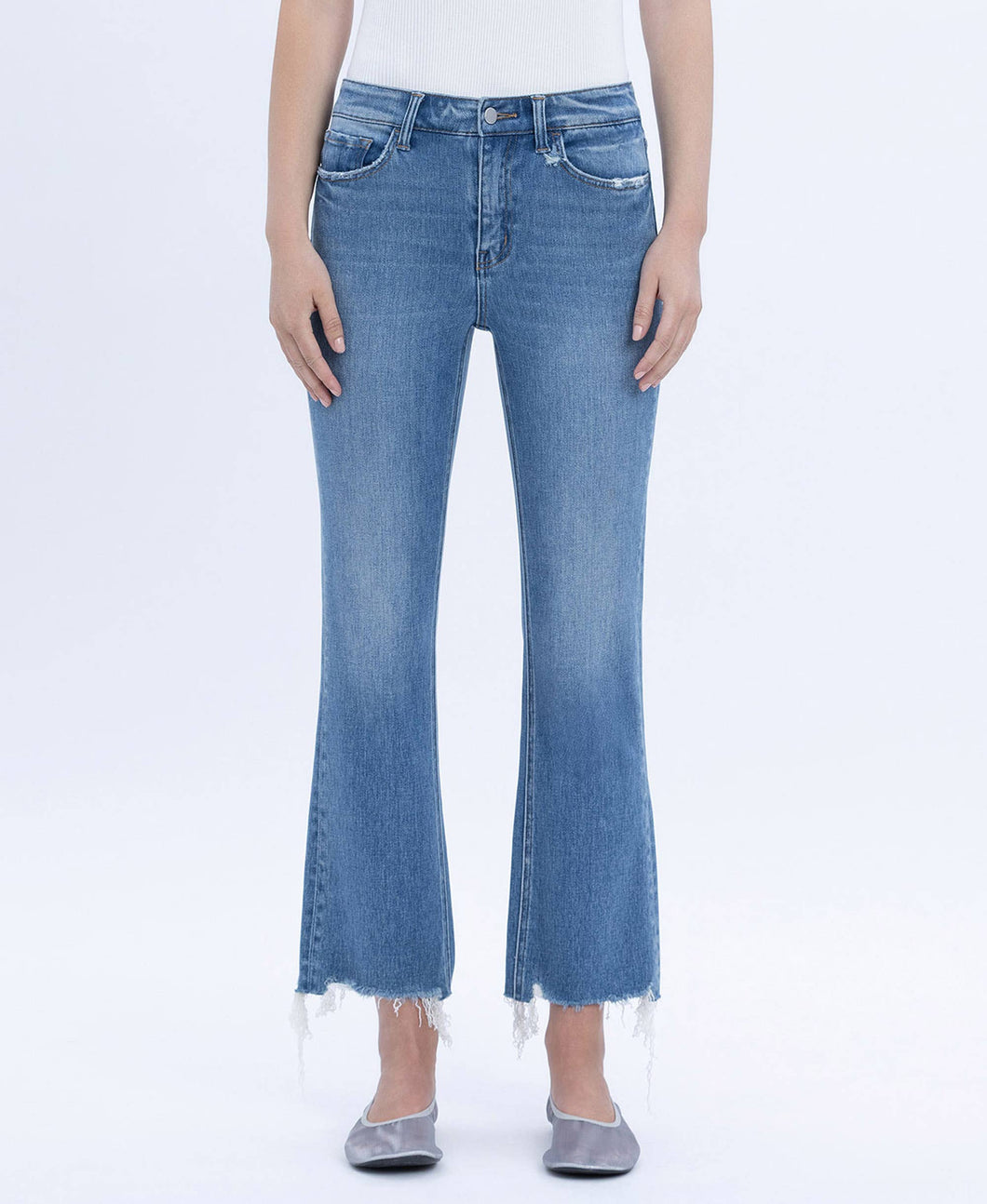 FLYING MONKEY - HIGH RISE DISTRESSED HEM KICK FLARE JEANS F5732