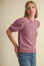 Load image into Gallery viewer, Striped Short Sleeve Puff Sweater