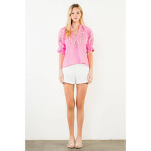 Load image into Gallery viewer, Puff Sleeve Floral Embroidery V-Neck Top