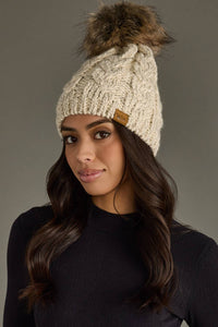 Panache Apparel Co. - Beige Cable Knit Pom Hat