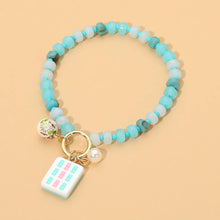 Load image into Gallery viewer, Sensibling Corp. - Mahjong Tile Charm Pearl Floral Bead Ball Accent Beaded Stretch Bracelet