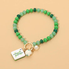 Load image into Gallery viewer, Sensibling Corp. - Mahjong Tile Charm Pearl Floral Bead Ball Accent Beaded Stretch Bracelet