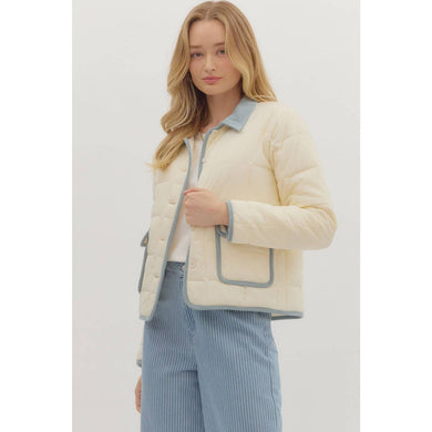 Quilted cord collar button closure barbour jacket