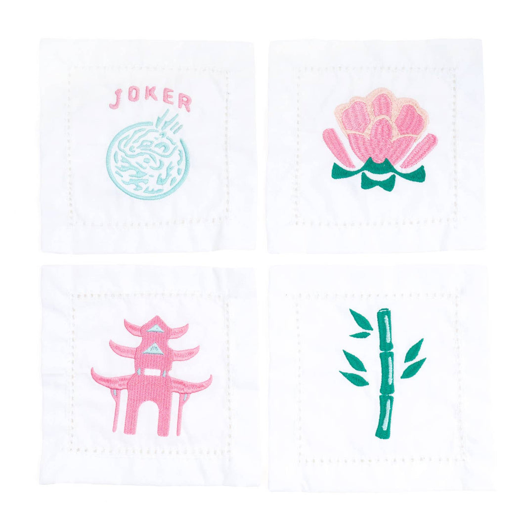 8 Oak Lane - Mahjong Embroidered Cocktail Napkin Set