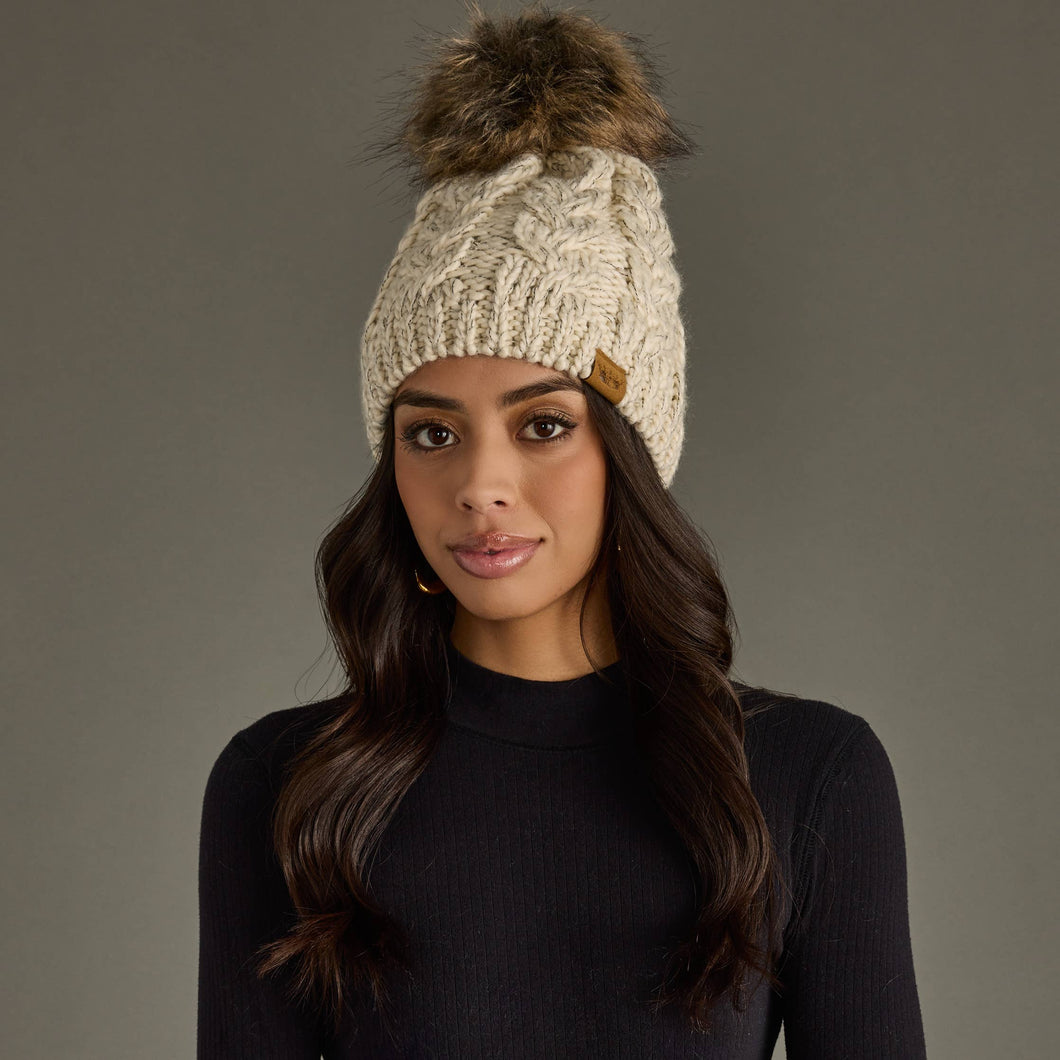 Panache Apparel Co. - Beige Cable Knit Pom Hat