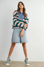 Load image into Gallery viewer, BUTTERMELON - Striped Quarter-Zip Contrast Collar Sweatshirt - BMT7974