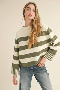 Olive Striped Sweater Top