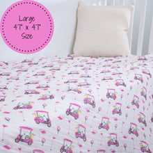Load image into Gallery viewer, LollyBanks - Pink Golf Baby 100% Cotton Muslin Swaddle Blanket 47"x47"