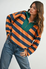 Load image into Gallery viewer, BUTTERMELON - Striped Quarter-Zip Contrast Collar Sweatshirt - BMT7974