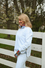 Load image into Gallery viewer, Pearly Vine - Danny Sweatshirt - White w Red, White &amp; Navy Stripe Ribbon