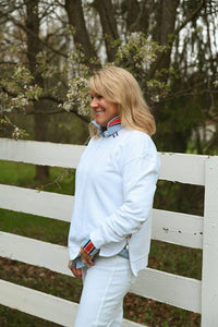 Pearly Vine - Danny Sweatshirt - White w Red, White & Navy Stripe Ribbon