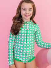 Load image into Gallery viewer, Girls Pink Coastal Cane Long Sleeve One Piece Rash Guard Swimsuit