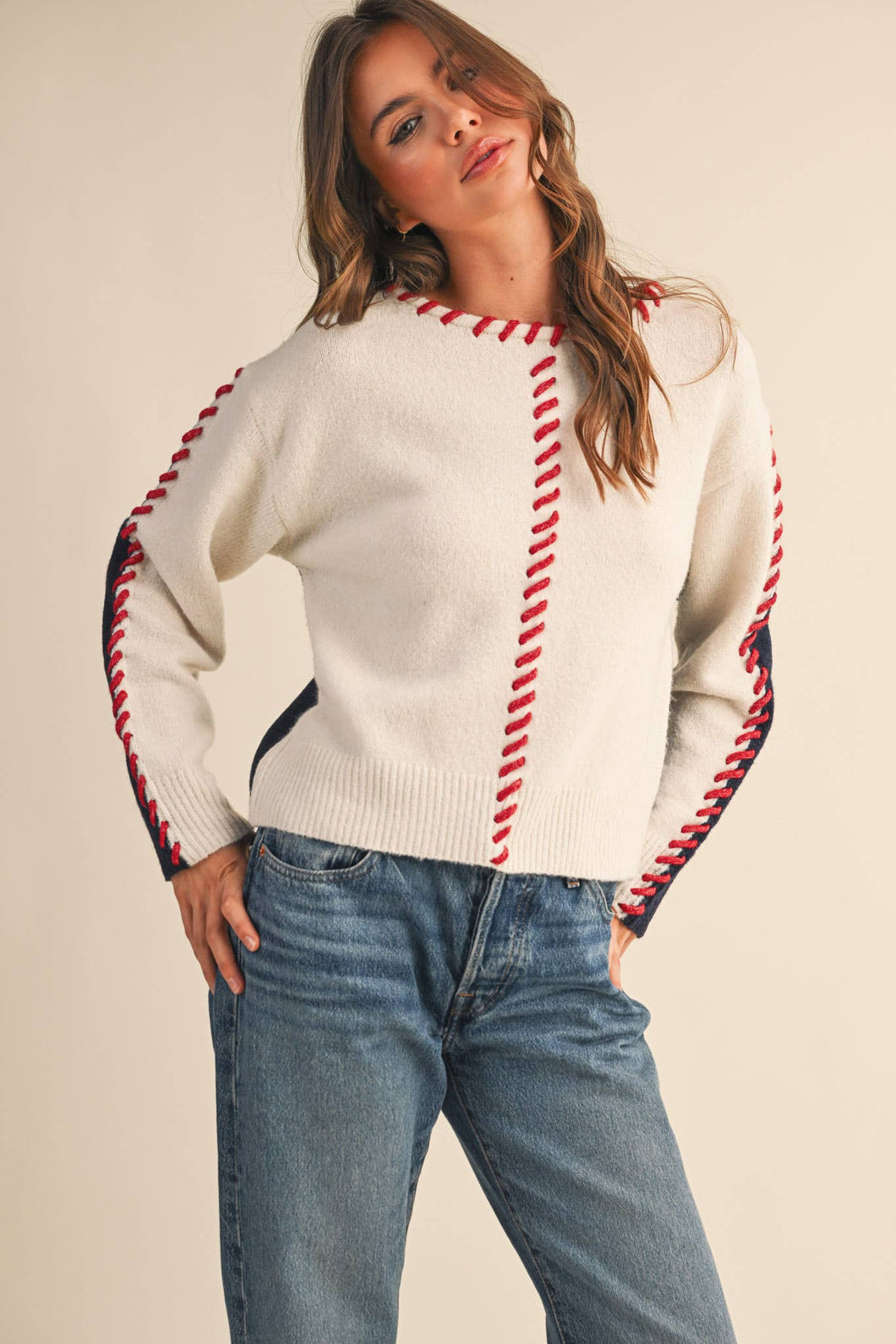 &MERCI - WHIP STITCH TWO-TONE SWEATER MSW11155
