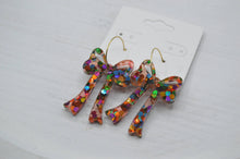 Load image into Gallery viewer, The Adorned Fox - Rainbow Glitter Bow Acrylic Earrings, Coquette, Hoops
