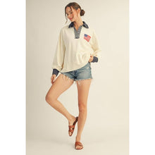 Load image into Gallery viewer, American Flag Polo Sweatshirt -Ivory