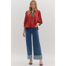 Load image into Gallery viewer, Solid Top with Tartan Trim