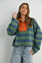 Load image into Gallery viewer, BUTTERMELON - Striped Quarter-Zip Contrast Collar Sweatshirt - BMT7974