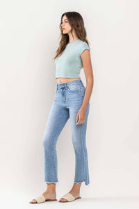 High Rise Raw Step Hem Crop Flare