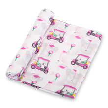Load image into Gallery viewer, LollyBanks - Pink Golf Baby 100% Cotton Muslin Swaddle Blanket 47"x47"