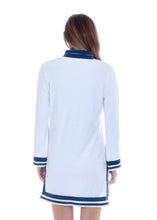 Load image into Gallery viewer, Cabana Life - White/Navy Trim Terry Tunic