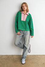 Load image into Gallery viewer, Striped Half Zip Contrast Collar Sweatshirt