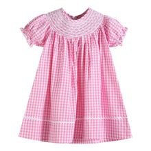 Load image into Gallery viewer, Pink Gingham Classic Smocked Bishop Dress