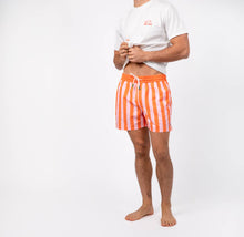 Load image into Gallery viewer, BILLYBELT - 100% recycled polyester swim shorts Orange and pink striped