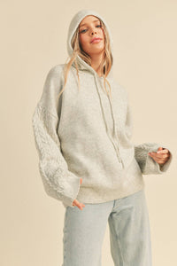 Cable Knit Sleeve Hoodie - Grey