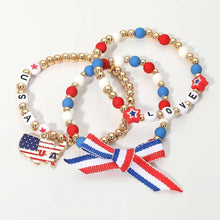 Load image into Gallery viewer, Sensibling Corp. - 3PCS - Bow Accent American USA Charm LOVE Beaded Stretch Multi Layered Bracelets
