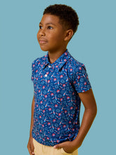 Load image into Gallery viewer, Boys Red White &amp; Boom Fireworks Knit Short Sleeve Performance Polo