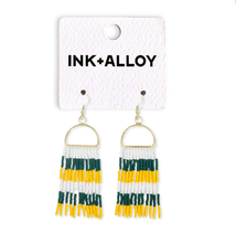 Load image into Gallery viewer, INK + ALLOY - Allison Game Day Horizontal Stripes Beaded Fringe Earrings Green and Yellow Wholesale