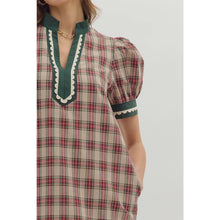 Load image into Gallery viewer, Plaid short puff sleeve mini dress