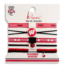 Load image into Gallery viewer, K'lani hair tie bracelets - University of Wisconsin Game Day Hair Tie Bracelets