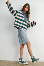 Load image into Gallery viewer, BUTTERMELON - Striped Quarter-Zip Contrast Collar Sweatshirt - BMT7974