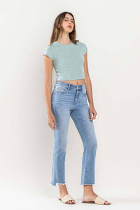 High Rise Raw Step Hem Crop Flare