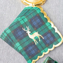 Load image into Gallery viewer, 8 Oak Lane - Blackwatch Plaid Gold Foil Beverage Napkins, 16-Ct