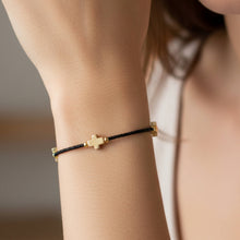 Load image into Gallery viewer, Lenny &amp; Eva - Faithful Beaded Cross Bangle w/ Matte Gold Crosses-Black