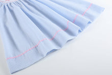 Load image into Gallery viewer, Blue Seersucker Bow Smocked Bishop Dress