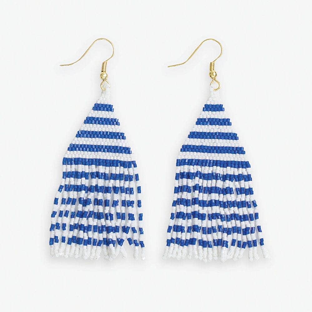 INK + ALLOY - Lexie Game Day Horizontal Stripes Beaded Fringe Earrings Blue and White Wholesale