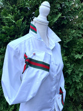 Load image into Gallery viewer, Audrey Ribbon FC - White w Green &amp; Red Stripe Ribbon