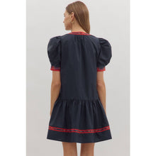 Load image into Gallery viewer, Solid Puff Sleeve Mini Dress - Navy