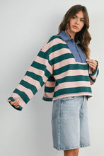 Load image into Gallery viewer, BUTTERMELON - Striped Quarter-Zip Contrast Collar Sweatshirt - BMT7974