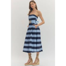 Load image into Gallery viewer, Striped strapless midi dress