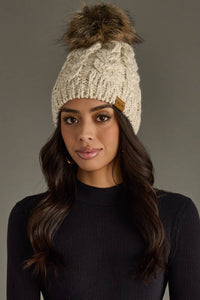 Panache Apparel Co. - Beige Cable Knit Pom Hat