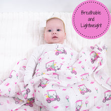Load image into Gallery viewer, LollyBanks - Pink Golf Baby 100% Cotton Muslin Swaddle Blanket 47"x47"