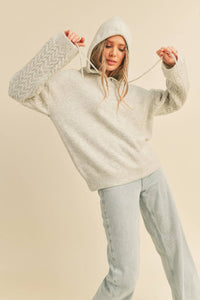 Cable Knit Sleeve Hoodie - Grey