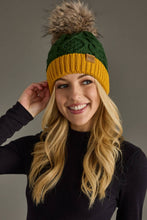Load image into Gallery viewer, Panache Apparel Co. - Green &amp; Gold Trim Cable Knit Pom Hat