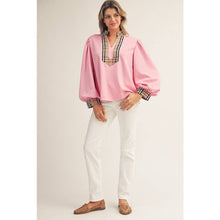 Load image into Gallery viewer, Solid Top with Plaid Trim