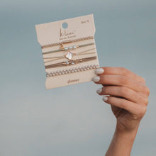 Load image into Gallery viewer, K'lani hair tie bracelets - "Glimmer" Soft Pinks with Pearl &amp; Gold Accent Hair Tie Bracelets
