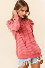 Load image into Gallery viewer, Puff Sleeve Striped Hoodie - Coral